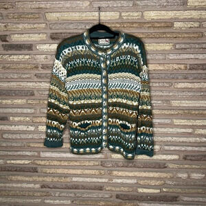 The Alpaca Connection Vintage Tribal Ethnic Print Cardigan Sweater Peru